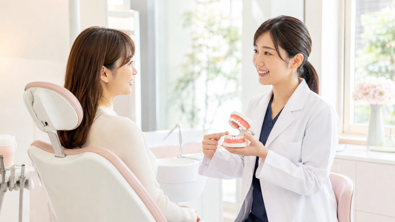 歯科医院でガムピーリングについて説明を受けるイメージ